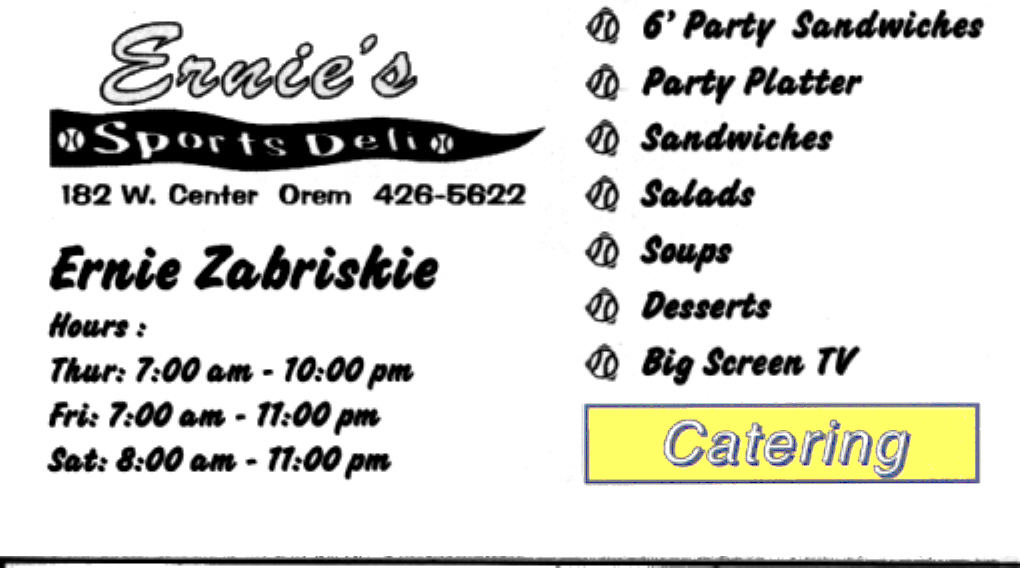 Ernie's Sports Bus Card